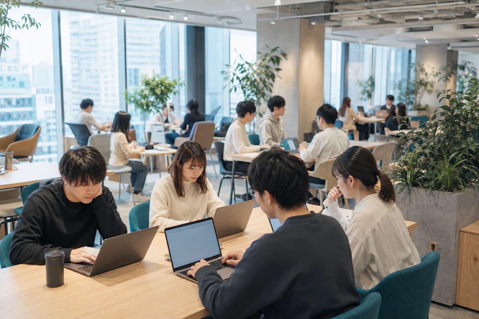 学生インターンと社員が同じフロアで働くオフィス